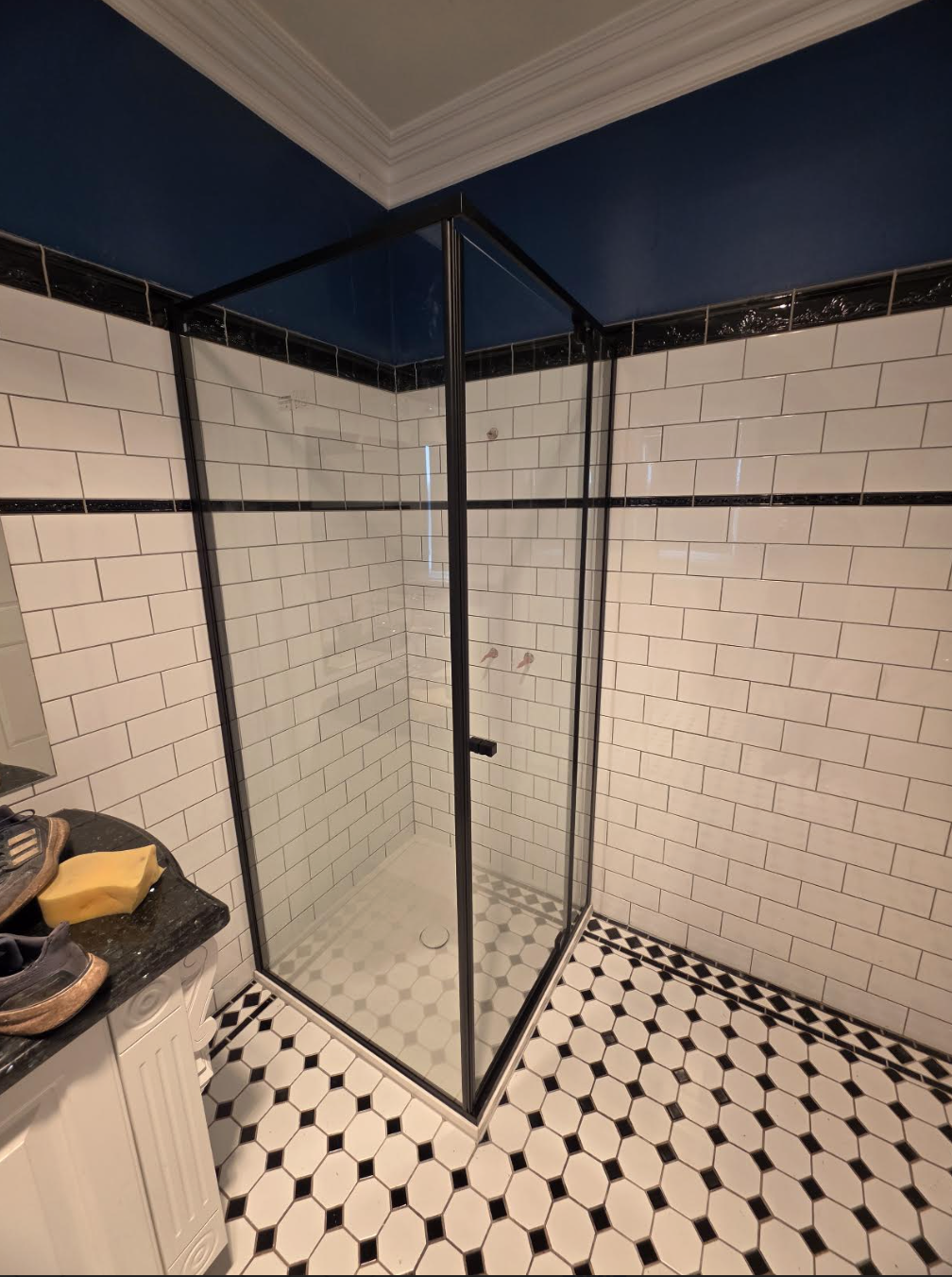 Completed shower & mosaic floor